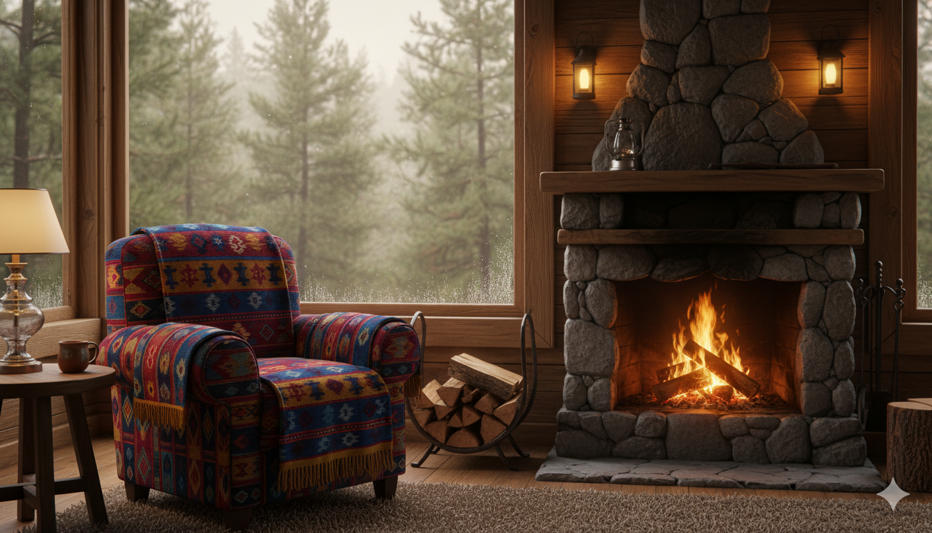 Interior de una cabaña de madera acogedora.
